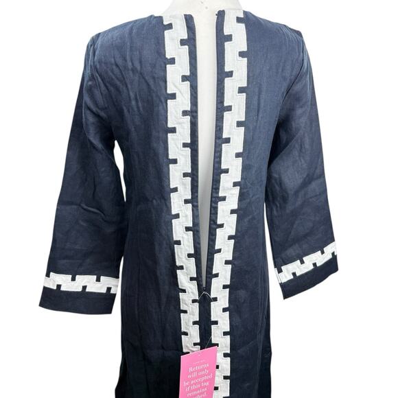 Tuckernuck x Atlantic-Pacific Navy Long 100% Linen Hartman Kaftan Dress Size M - Picture 6 of 10